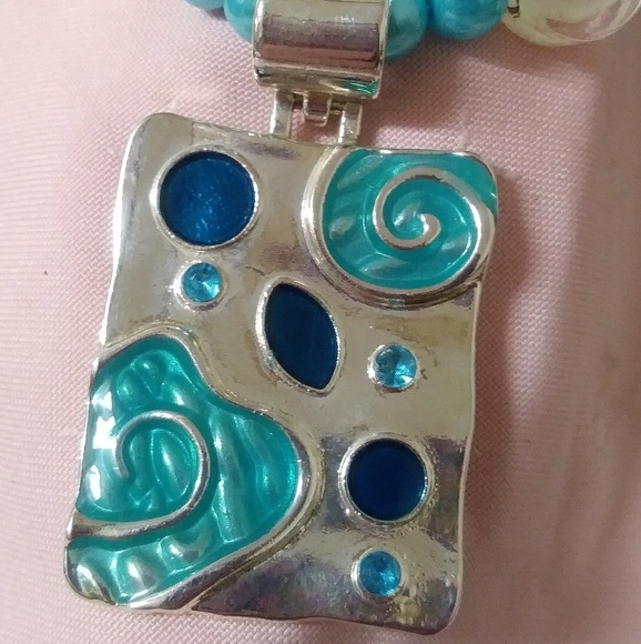 Jewelry - Silver Enamel Pendant Bead Necklace Beach Pool
